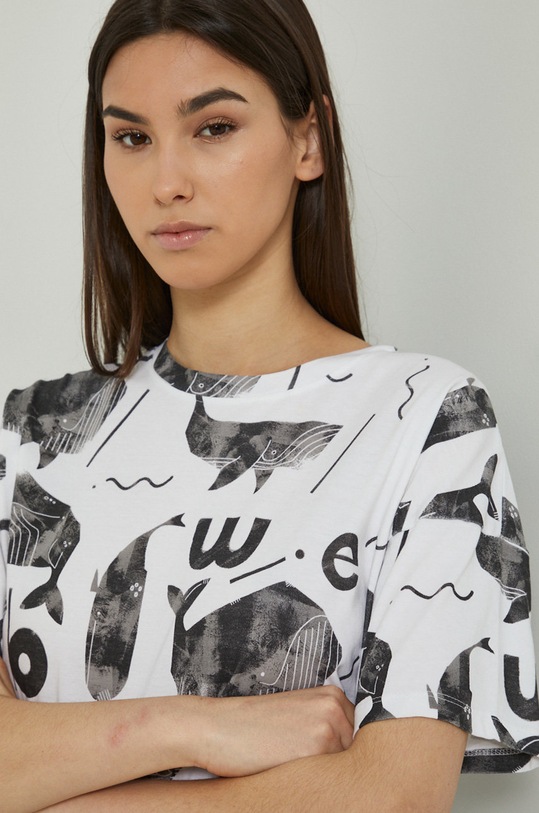 T-shirt bawełniany damski Projekt: Wakacje biały biały RS22.TSDA54