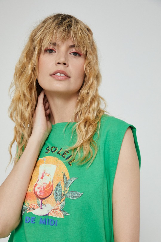 Top bawełniany damski zielony zielony RS22.TSDB17