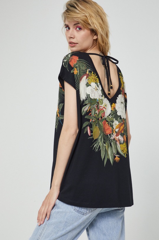 T-shirt bawełniany damski z kolekcji Kolaże by Hint of Time - Collage Studio czarny bawełna czarny RS22.TSDB57