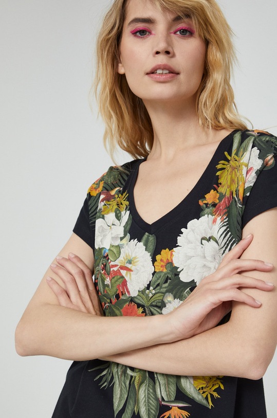 T-shirt bawełniany damski z kolekcji Kolaże by Hint of Time - Collage Studio czarny czarny RS22.TSDB57