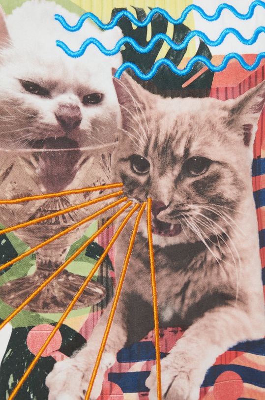 T-shirt bawełniany damski z domieszką elastanu z kolekcji Kolaże by Panna Niebieska beżowy beżowy RS22.TSDB60