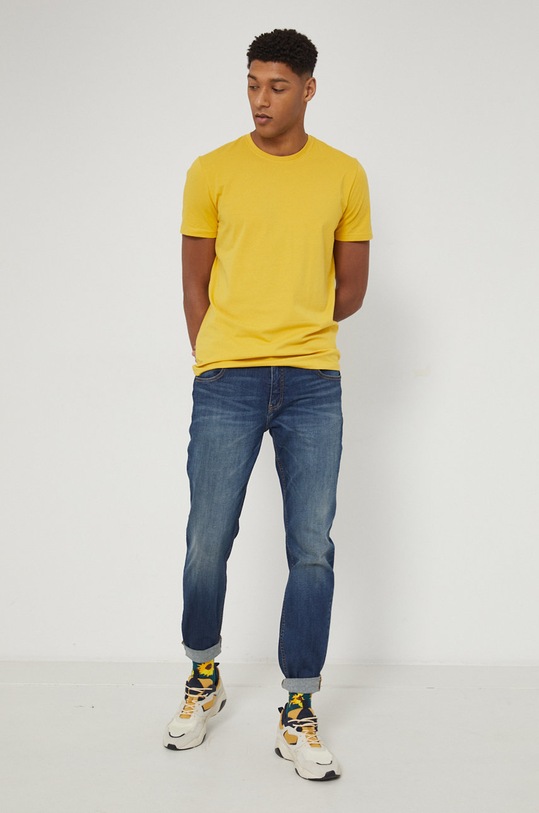 T-shirt bawełniany męski gładki z domieszką elastanu żółty RS22.TSM030 żółty RS22