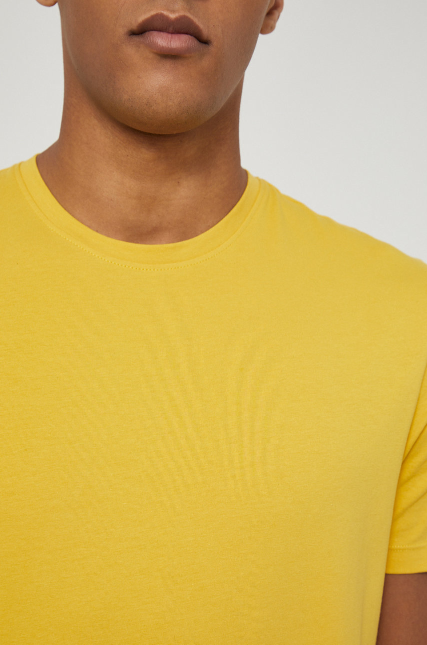 T-shirt bawełniany męski gładki z domieszką elastanu żółty RS22.TSM030 żółty