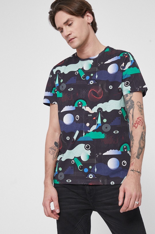 T-shirt bawełniany wzorzysty granatowy bawełna granatowy RS22.TSM200