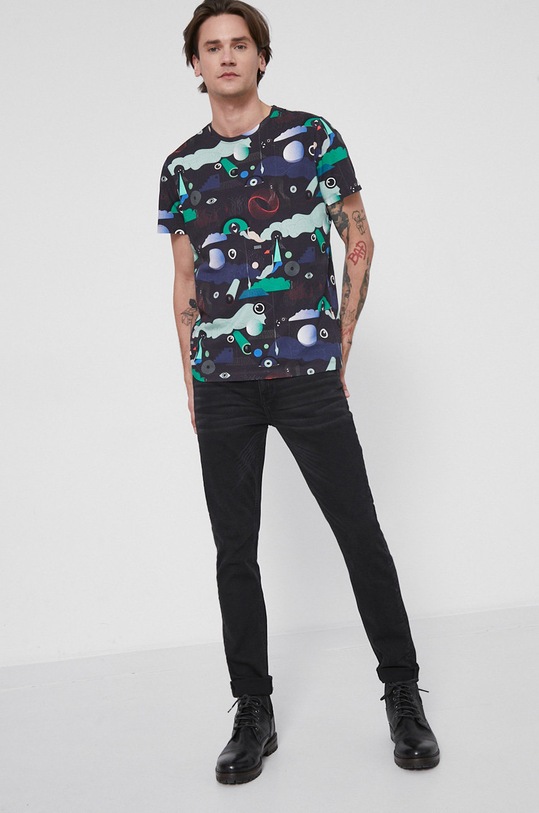 T-shirt bawełniany wzorzysty granatowy RS22.TSM200 granatowy RS22