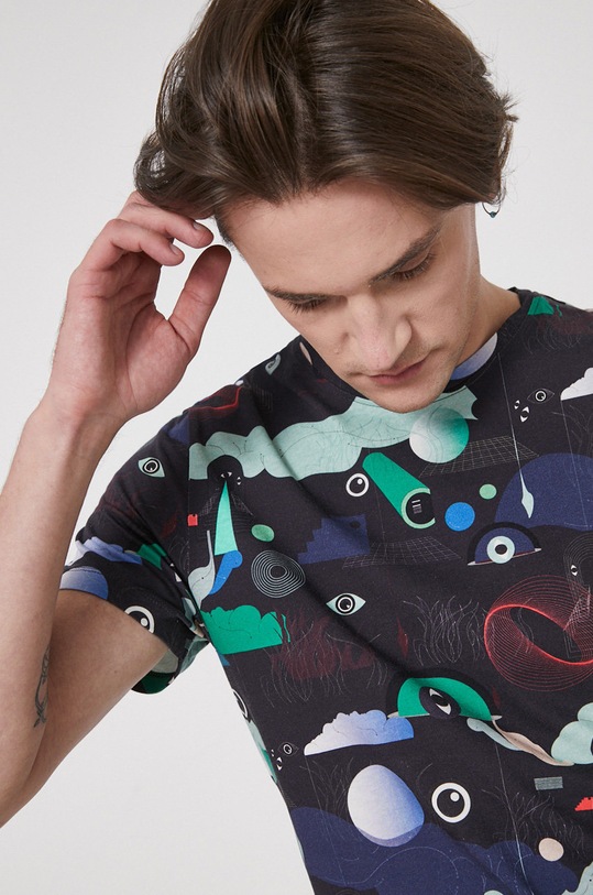 T-shirt bawełniany wzorzysty granatowy granatowy RS22.TSM200