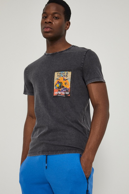 T-shirt bawełniany męski by Jakub Jeżyna, Grafika Polska szary okrągły szary RS22.TSM553