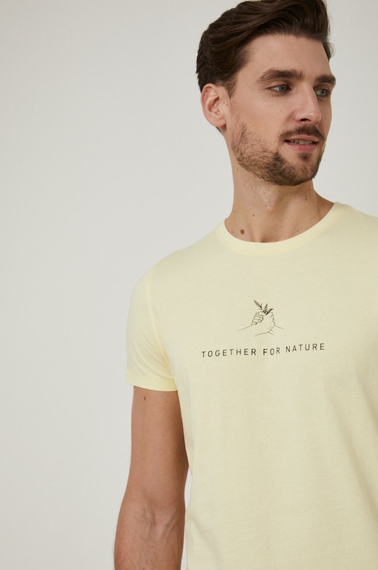 T-shirt męski z bawełny organicznej żółty okrągły żółty RS22.TSM730
