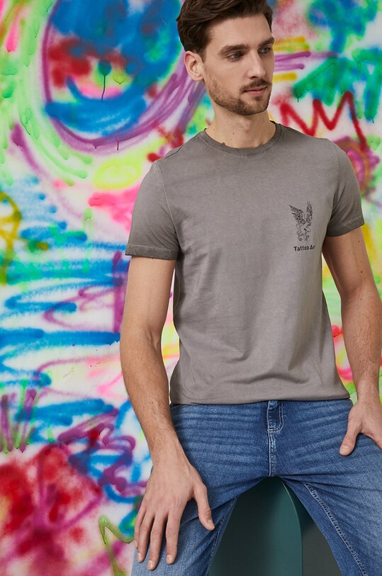 T-shirt bawełniany męski Tattoo Art by ZUZA GALU - Zuza Gałuszka szary szary RS22.TSM752
