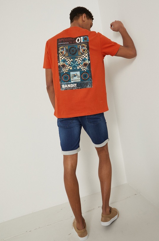 T-shirt bawełniany męski z nadrukiem pomarańczowy okrągły pomarańczowy RS22.TSM806
