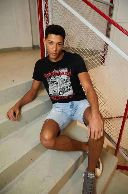 Tričko bavlnené pánske Motorhead čierne okrúhly čierna RS22.TSM859