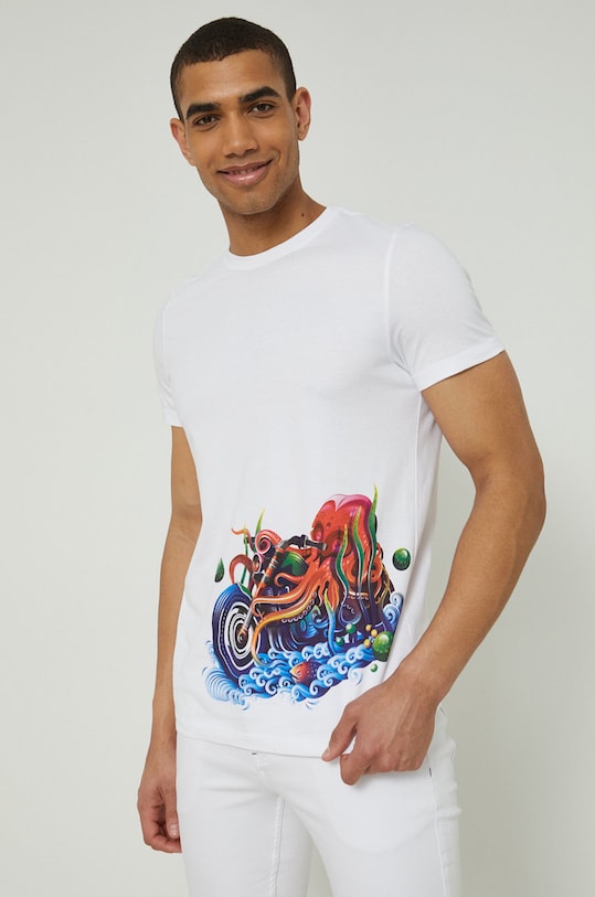 T-shirt bawełniany męski by Alex Pogrebniak biały okrągły biały RS22.TSM953