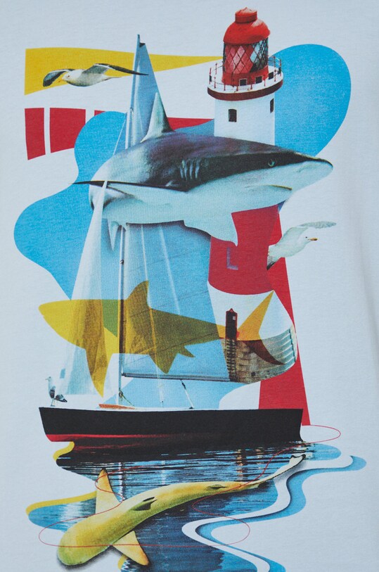 T-shirt bawełniany męski z kolekcji Kolaże by Panna Niebieska niebieski RS22.TSMB31 niebieski