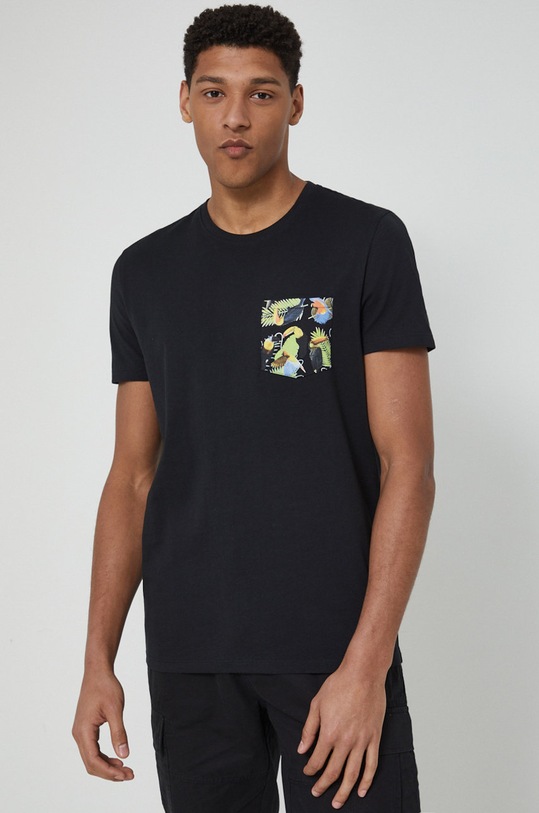 T-shirt bawełniany męski z kolekcji Kolaże by Panna Niebieska czarny okrągły czarny RS22.TSMB32