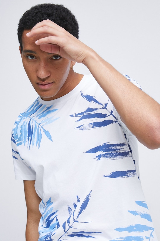 T-shirt bawełniany męski z nadrukiem biały okrągły biały RS22.TSMC13