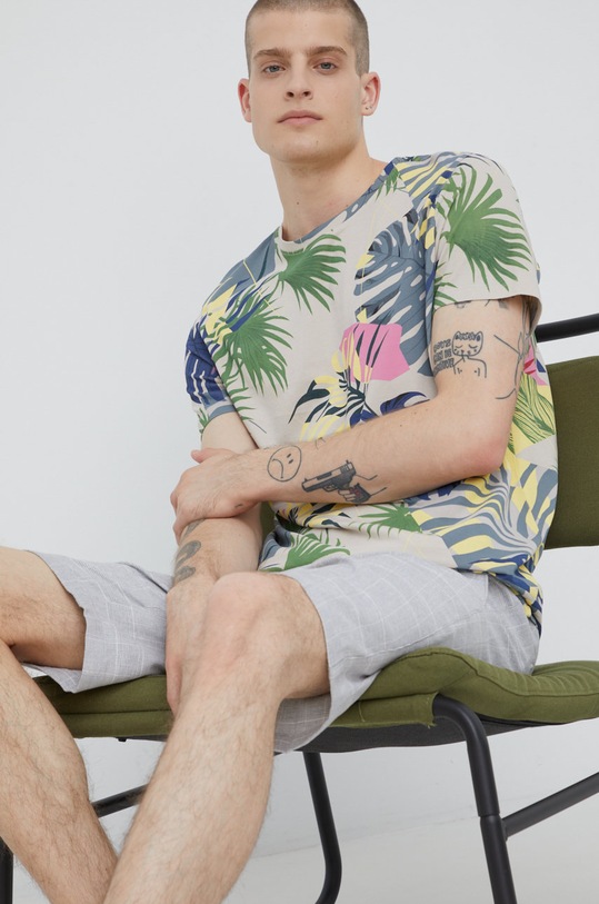 Odzież T-shirt bawełniany męski z nadrukiem beżowy RS22.TSMC19 beżowy