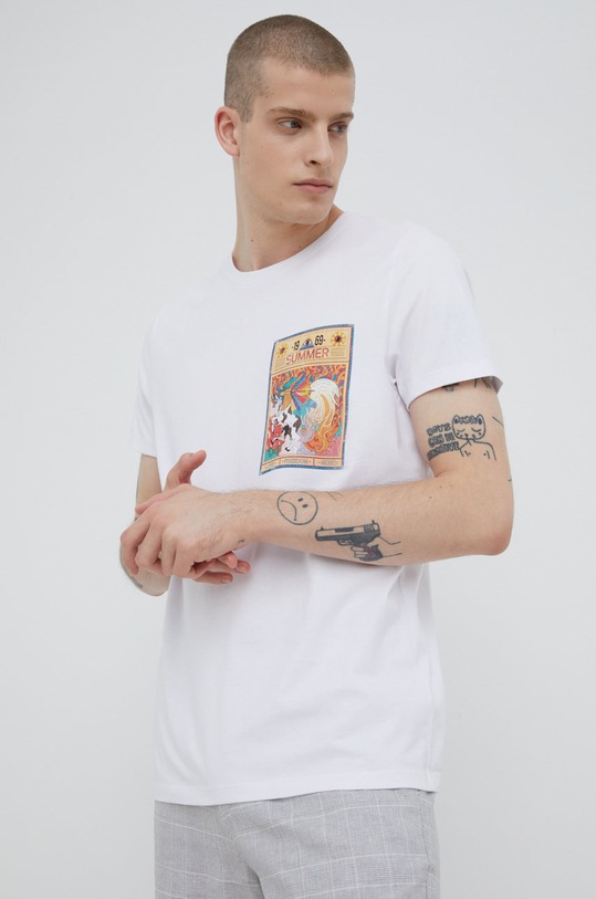 T-shirt bawełniany męski z nadrukiem biały biały RS22.TSMC27