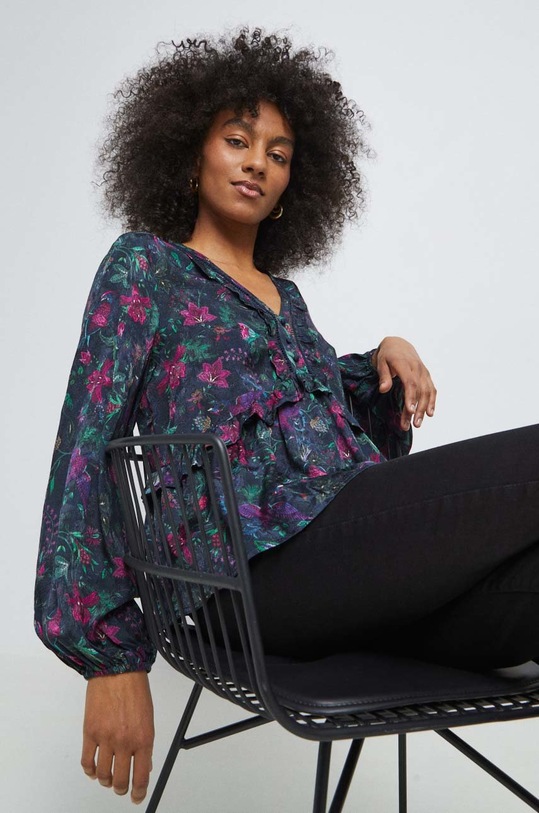 Bluzka damska wzorzysta kolor granatowy casual granatowy RS23.BDD301