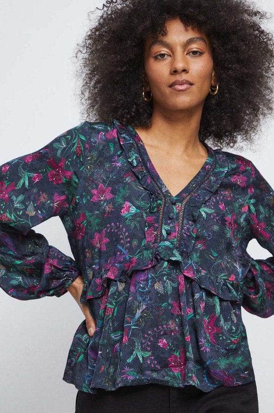 Bluzka damska wzorzysta kolor granatowy granatowy RS23.BDD301