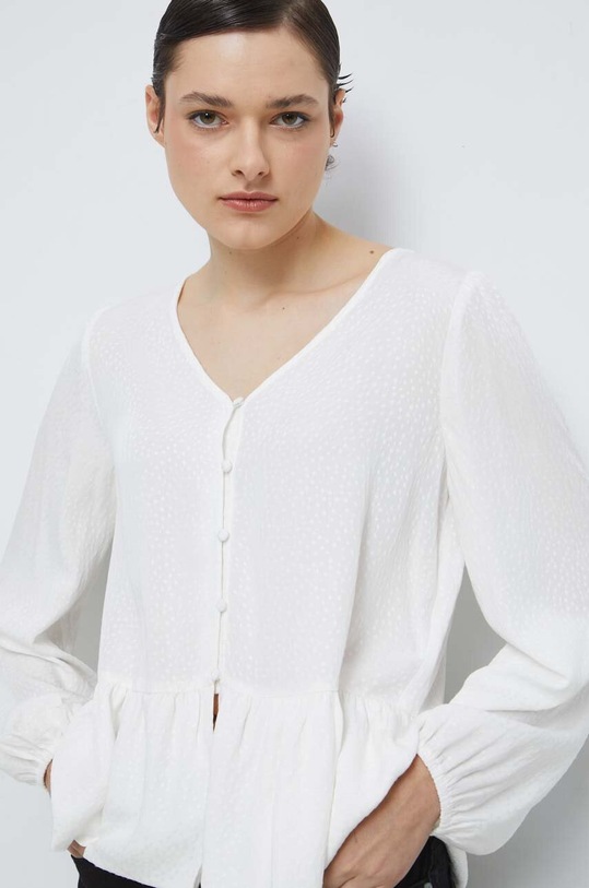 Bluzka damska z fakturą kolor biały długi biały RS23.BDD304