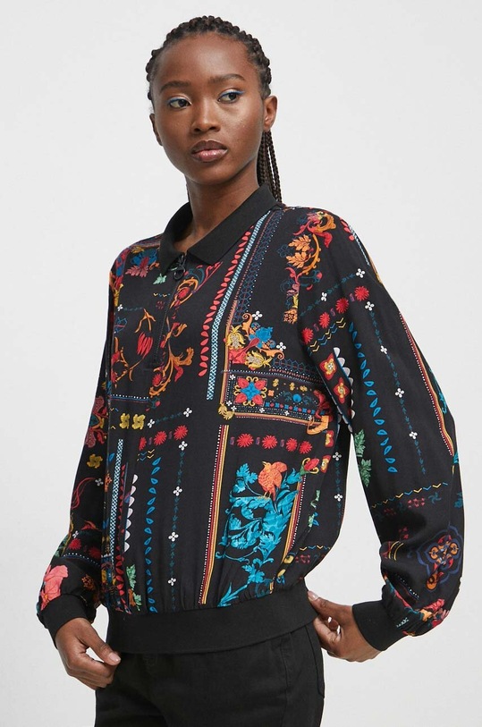 Bluzka damska wzorzysta kolor czarny casual czarny RS23.BDD600