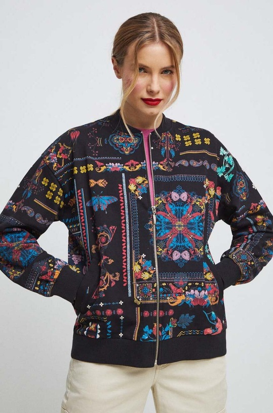 Bluza bawełniana damska z nadrukiem kolor czarny RS23.BLD602 czarny RS23