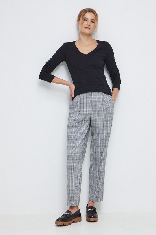 Longsleeve bawełniany damski gładki z domieszką elastanu kolor czarny RS23.BUD011 czarny RS23