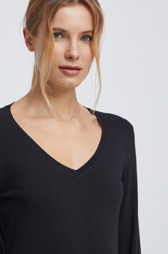 Longsleeve bawełniany damski gładki z domieszką elastanu kolor czarny czarny RS23.BUD011