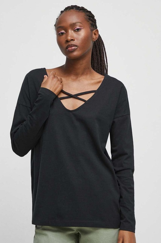 Longsleeve bawełniany damski kolor czarny bawełna czarny RS23.BUD060