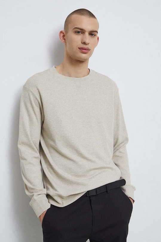 Tričko s dlhým rukávom pánske béžová farba jednofarebný béžová RS23.BUM020