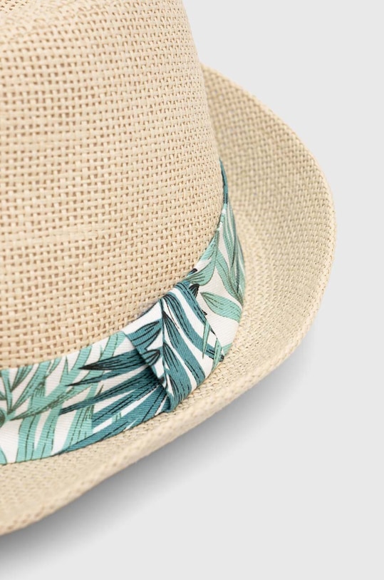 Kapelusz męski pleciony z ozdobną aplikacją kolor beżowy beżowy RS23.CAM703