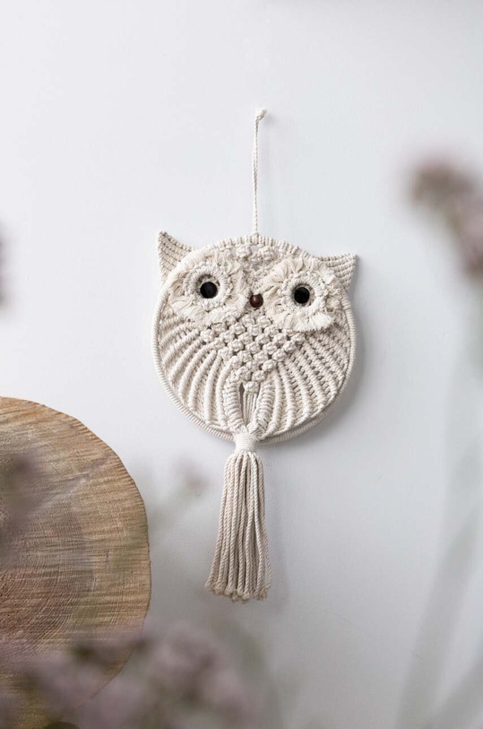 Makrama bawełniana w kształcie sowy kolor beżowy beżowy RS23.DEU600