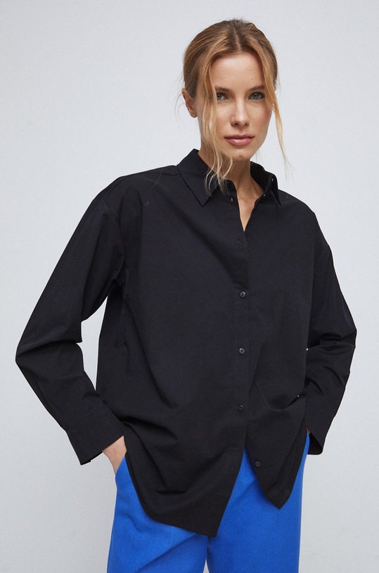 Koszula damska gładka kolor czarny z elastanem czarny RS23.KDD100