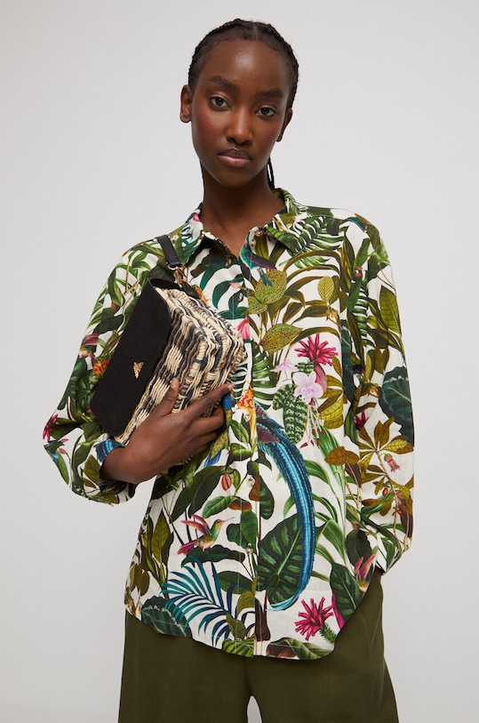 Koszula lniana damska wzorzysta kolor multicolor casual multicolor RS23.KDD804