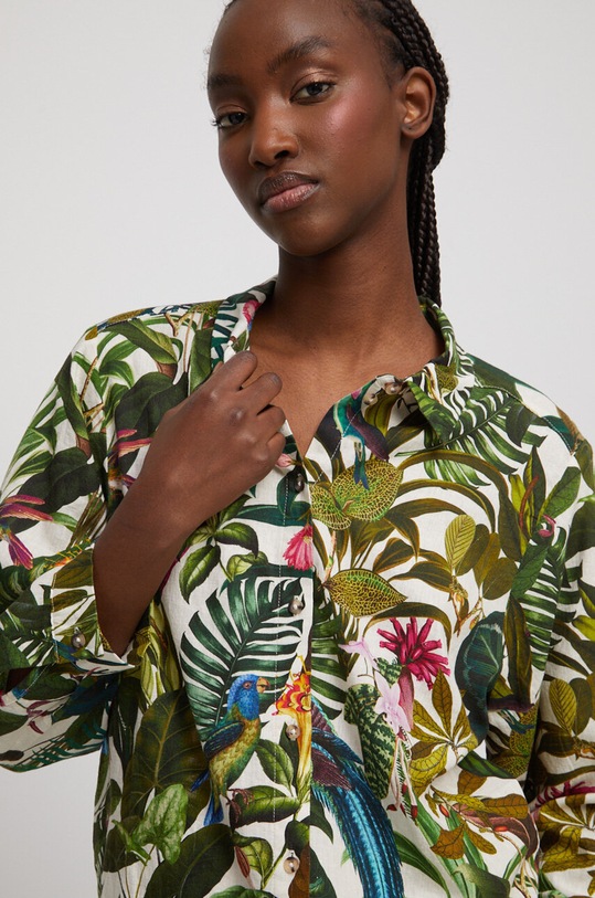 Koszula lniana damska wzorzysta kolor multicolor multicolor RS23.KDD804