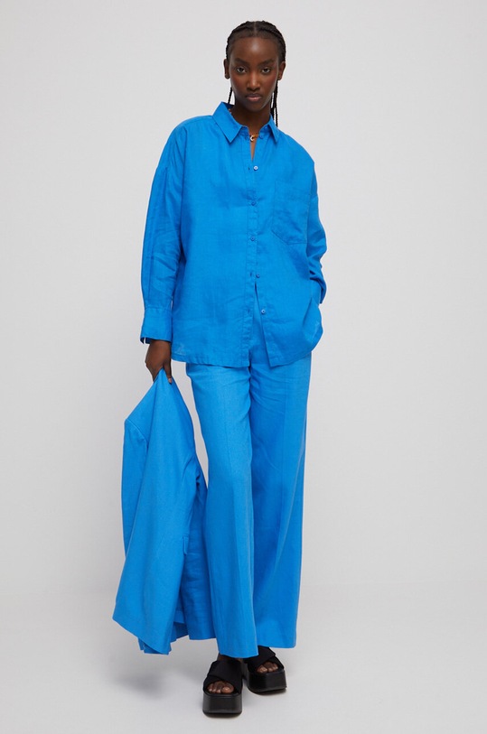 Koszula lniana damska gładka kolor niebieski RS23.KDD805 niebieski RS23