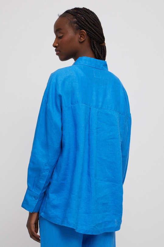 Odzież Koszula lniana damska gładka kolor niebieski RS23.KDD805 niebieski