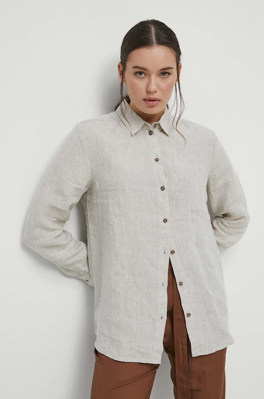 Plátěná košile dámská béžová barva klasický béžová RS23.KDD902