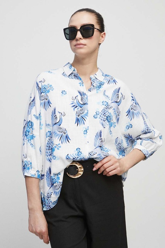 Koszula z domieszką lnu damska Medicine x Fajans Włocławek kolor biały relaxed biały RS23.KDDA00