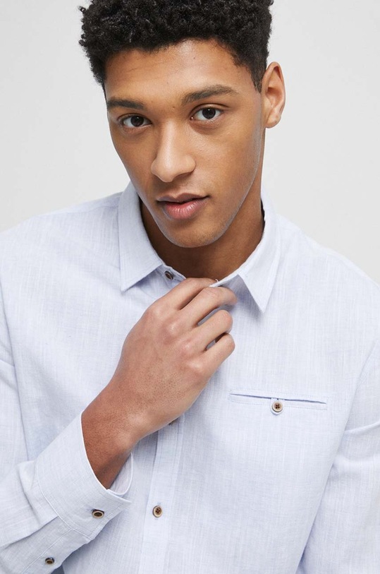 Ľanová košeľa pánska jednofarebný modrá RS23.KDM050