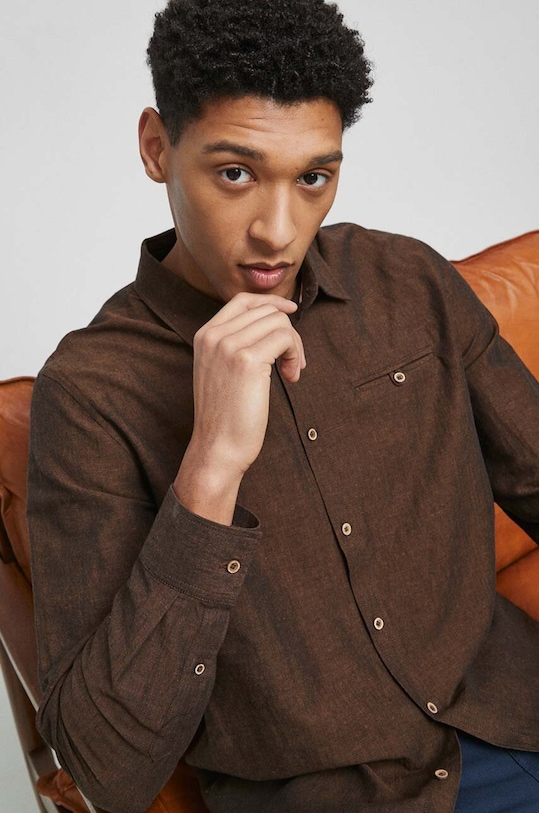 Plátěná košile pánská hnědá barva klasický hnědá RS23.KDM050