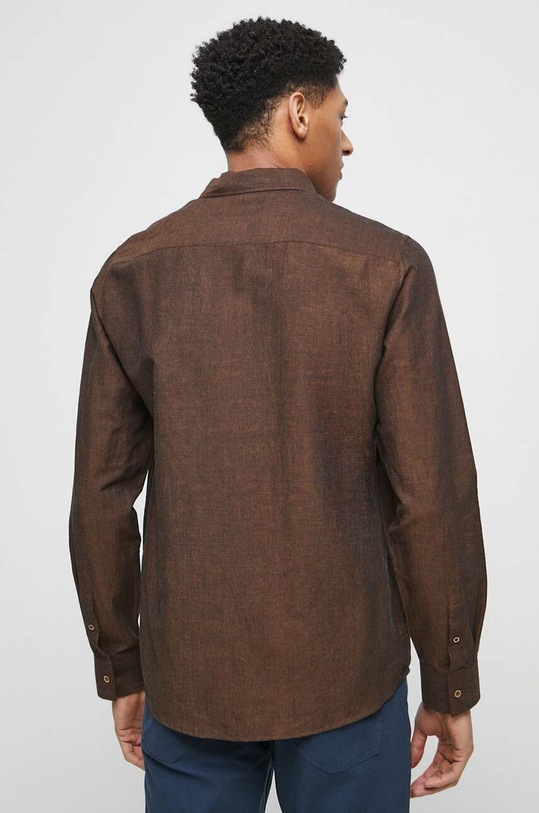 Oblečení Plátěná košile pánská hnědá barva RS23.KDM050 hnědá