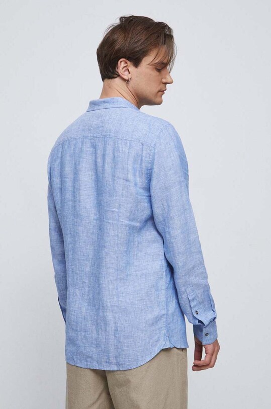 Koszula lniana męska z kołnierzykiem button-down kolor niebieski niebieski RS23.KDM071