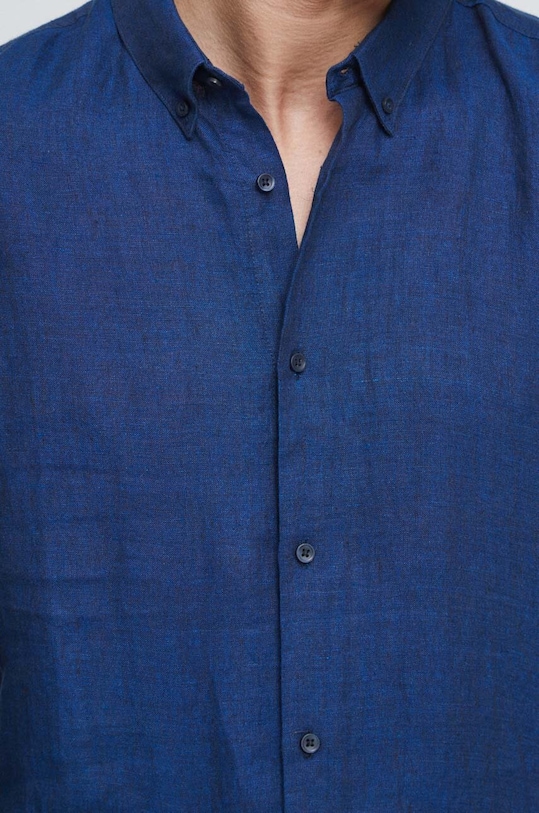 Koszula lniana męska z kołnierzykiem button-down kolor granatowy RS23.KDM071 granatowy RS23