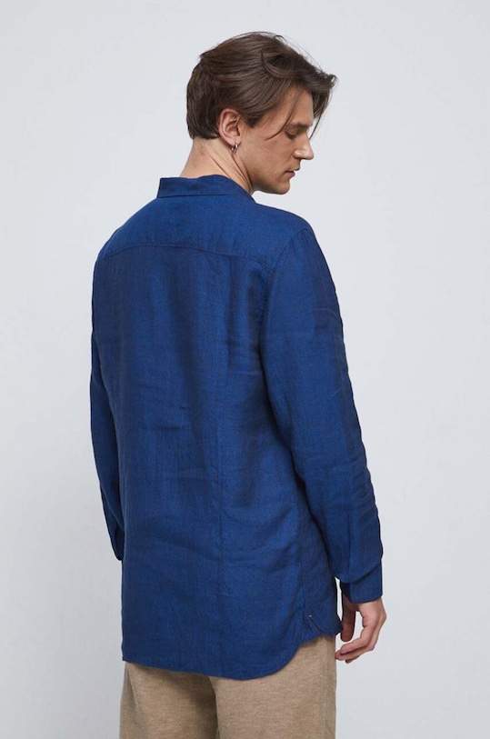 Koszula lniana męska z kołnierzykiem button-down kolor granatowy granatowy RS23.KDM071