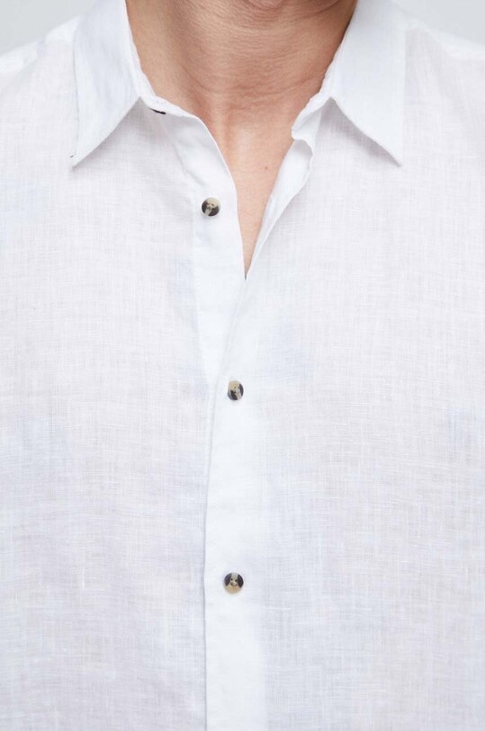 Koszula lniana męska z kołnierzykiem klasycznym kolor biały RS23.KDM073 biały RS23