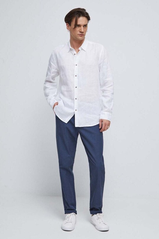 Odzież Koszula lniana męska z kołnierzykiem klasycznym kolor biały RS23.KDM073 biały