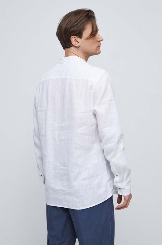 Koszula lniana męska z kołnierzykiem klasycznym kolor biały biały RS23.KDM073