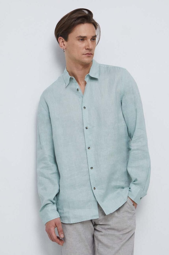 Plátěná košile pánská zelená barva klasický zelená RS23.KDM073