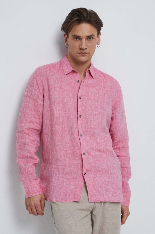 Koszula lniana męska z kołnierzykiem klasycznym kolor czerwony casual czerwony RS23.KDM073